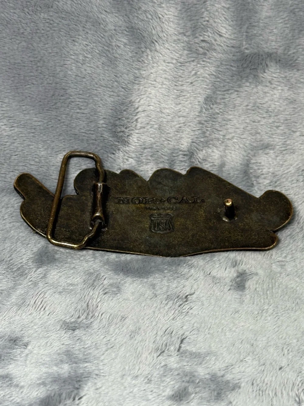 Vintage NorCal Script Belt Buckle Pewter Tone Y2K Skate Casual Western Style